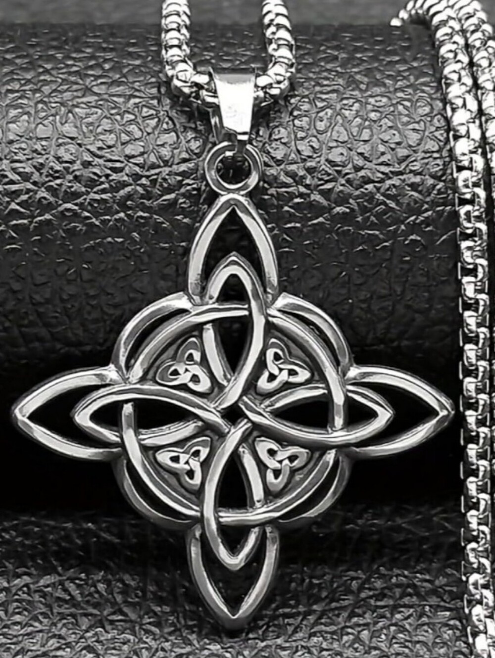 Stainless Steel Celtic Witches Knot Pendant Necklace - Silver Tone